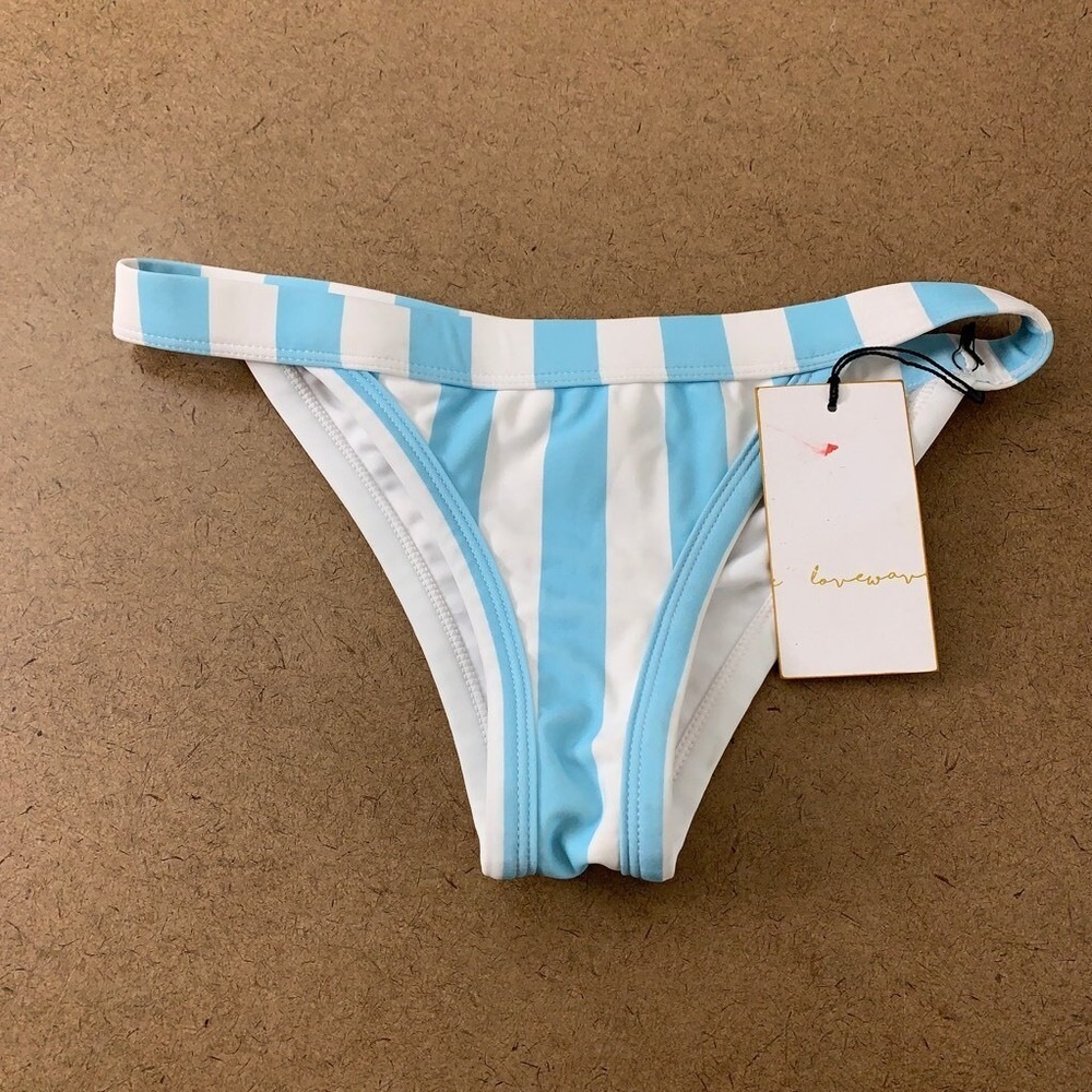 Lovewave Womens Bikini Swim Bottom Blue White Striped Stretch Elastic Waist S